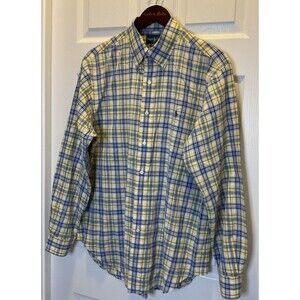 Ralph Lauren Classic Fit Mens 16 L Yellow Blue Plaid Button Down Collar Shirt
